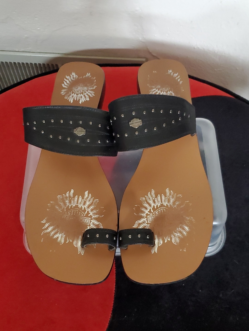 Harley-Davidson Black Studded Slide Sandals with Toe Ring Size 9.5